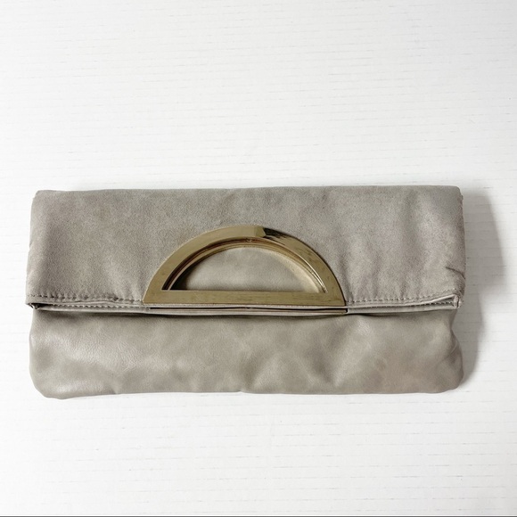Aldo Gray Faux Suede Fold Over Envelope Clutch - Picture 1 of 9